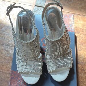 Carlos by Carlos Santana Woven Beige Slingback Heels